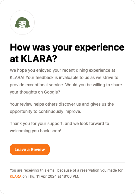 Send automated Google reviews to customers with halos